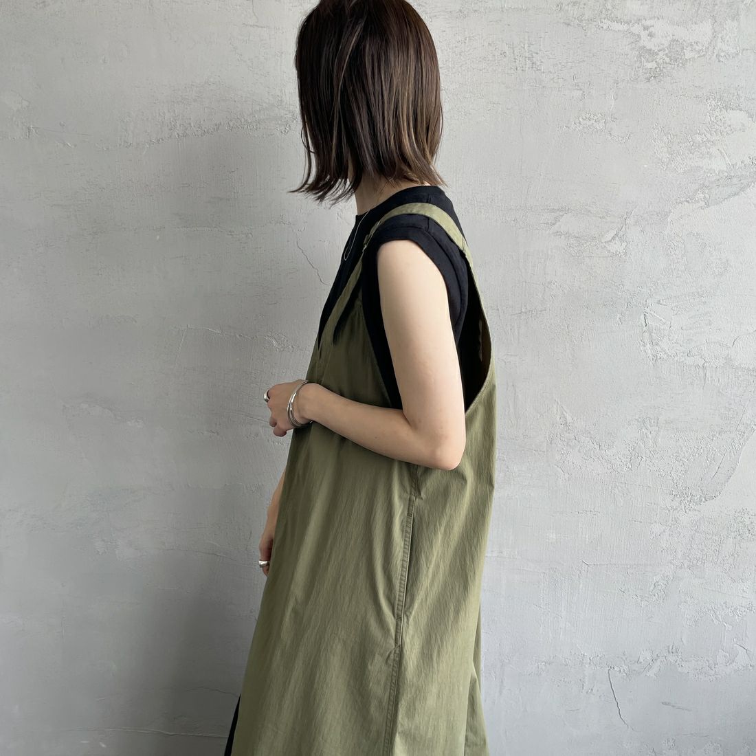 DANTON [ダントン] サロペットスカート [DT-F0048NCP] OLIVE &&モデル身長：158cm 着用サイズ：36&&