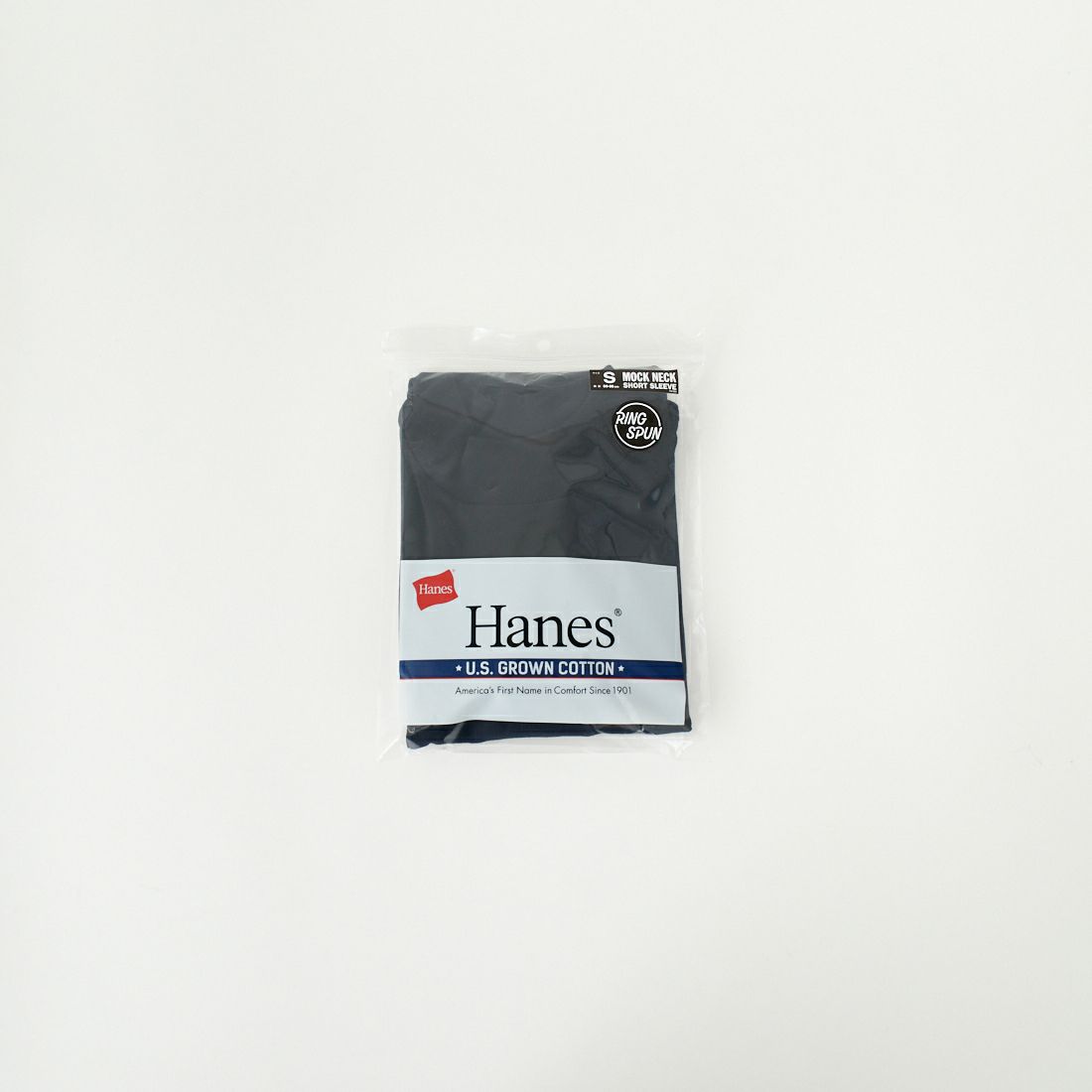 Hanes [ヘインズ] リングスパンUSコットン モックネックTシャツ [HM1-B204] 090 ﾌﾞﾗｯｸ
