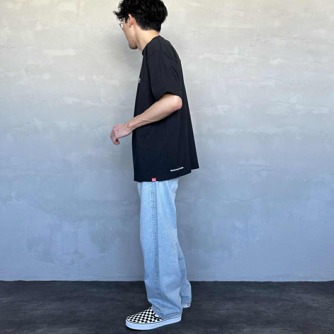 MANHATTAN PORTAGE [マンハッタンポーテージ] ショートスリーブ プリントTシャツ [MP-M579] BLACK &&モデル身長：168cm 着用サイズ：L&&