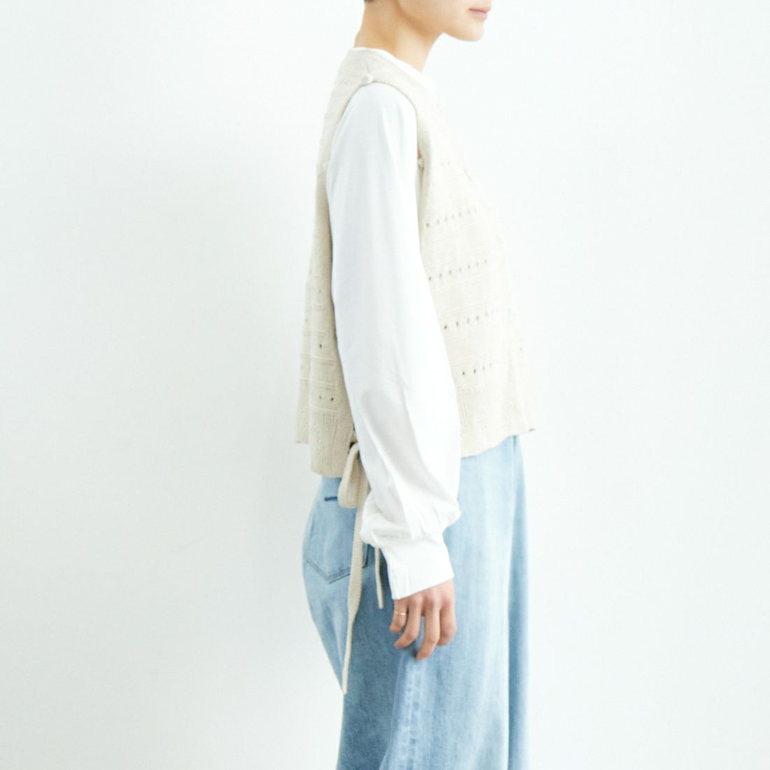 tumugu: [ツムグ] リリヤーンリネンコットンベスト [TK25104] 06 KINARI &&モデル身長：160cm 着用サイズ：F&&