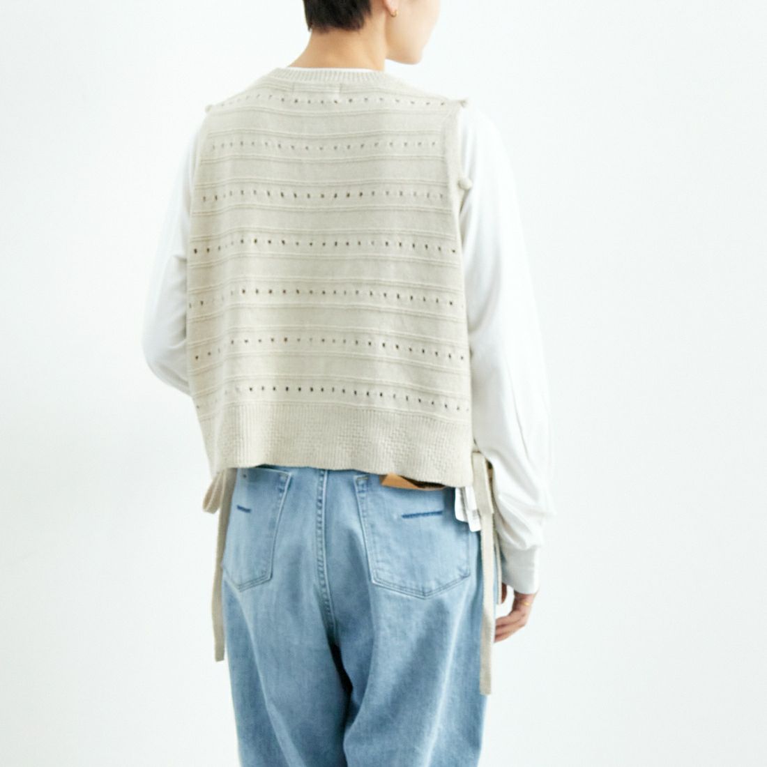 tumugu: [ツムグ] リリヤーンリネンコットンベスト [TK25104] 06 KINARI &&モデル身長：160cm 着用サイズ：F&&