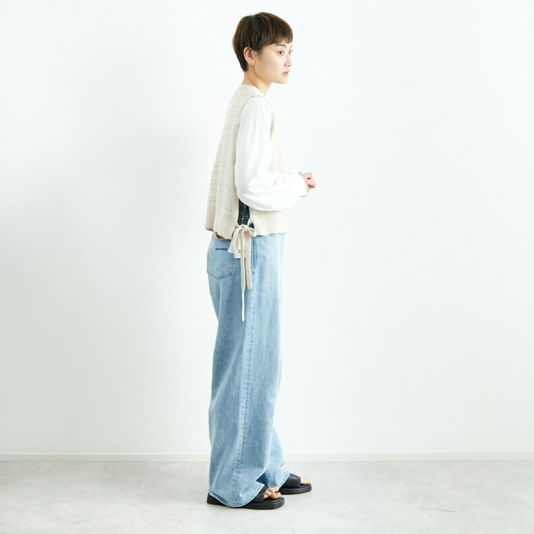tumugu: [ツムグ] リリヤーンリネンコットンベスト [TK25104] 06 KINARI &&モデル身長：160cm 着用サイズ：F&&