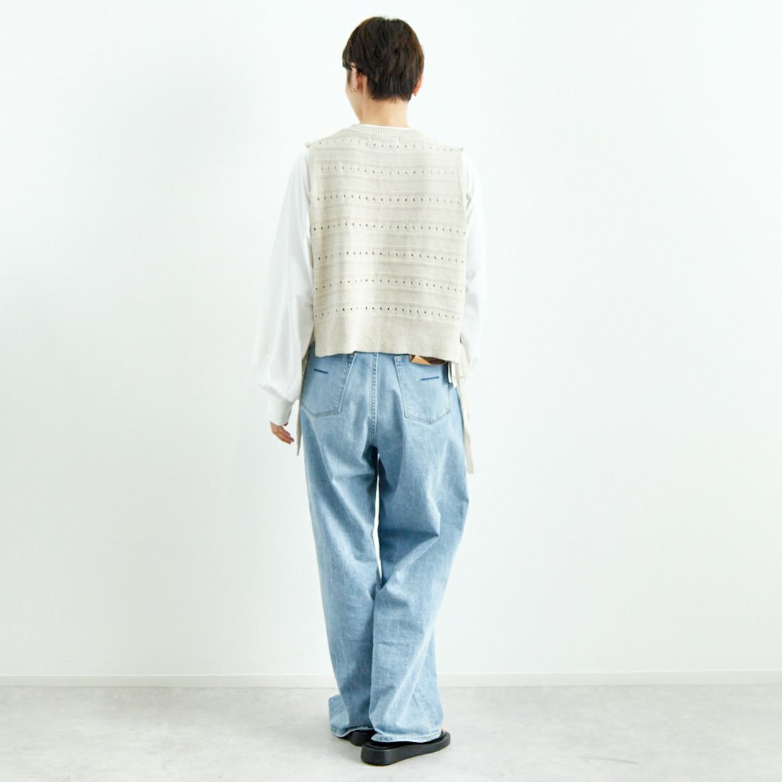 tumugu: [ツムグ] リリヤーンリネンコットンベスト [TK25104] 06 KINARI &&モデル身長：160cm 着用サイズ：F&&