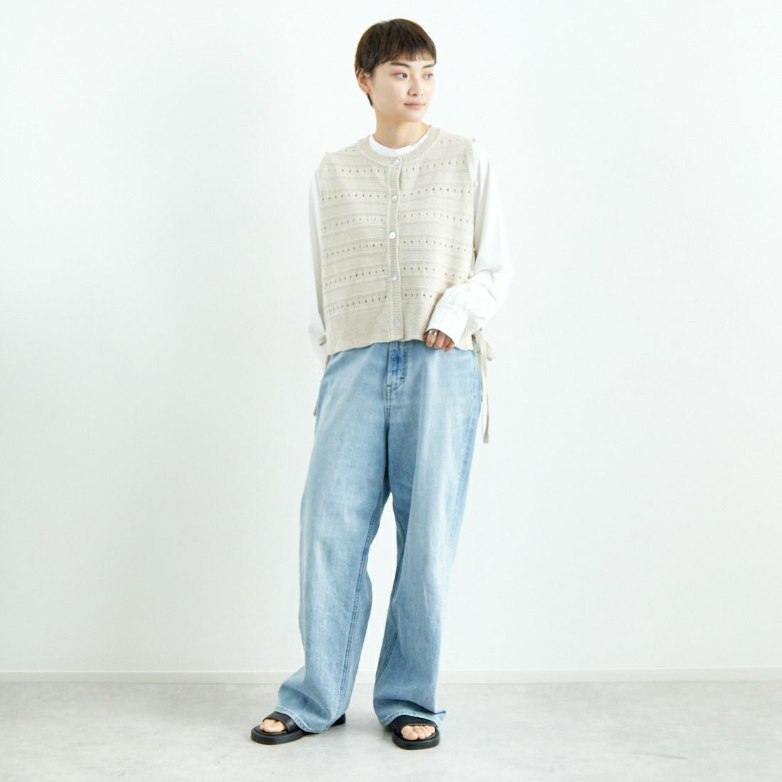 tumugu: [ツムグ] リリヤーンリネンコットンベスト [TK25104] 06 KINARI &&モデル身長：160cm 着用サイズ：F&&