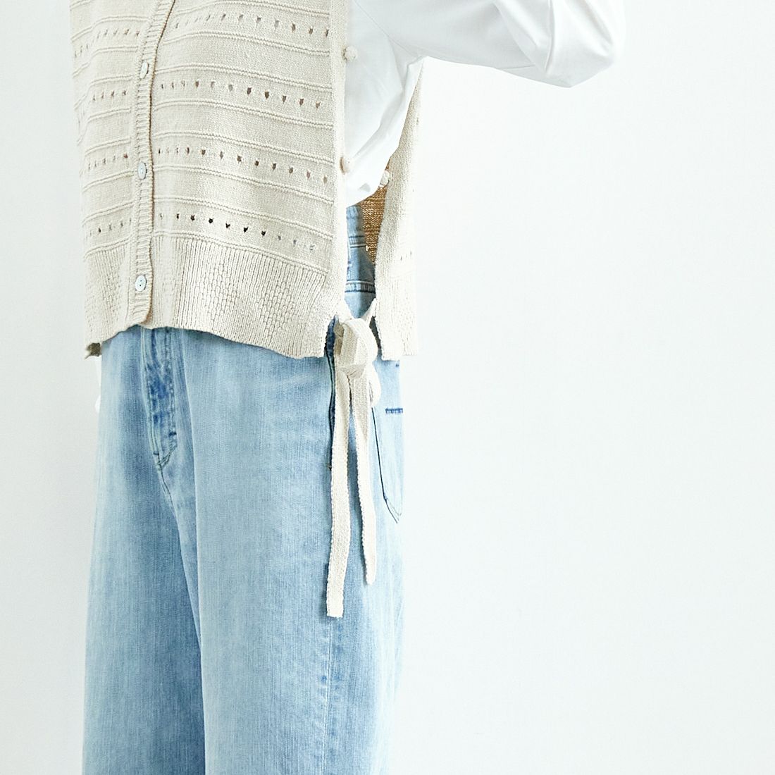 tumugu: [ツムグ] リリヤーンリネンコットンベスト [TK25104] 06 KINARI &&モデル身長：160cm 着用サイズ：F&&