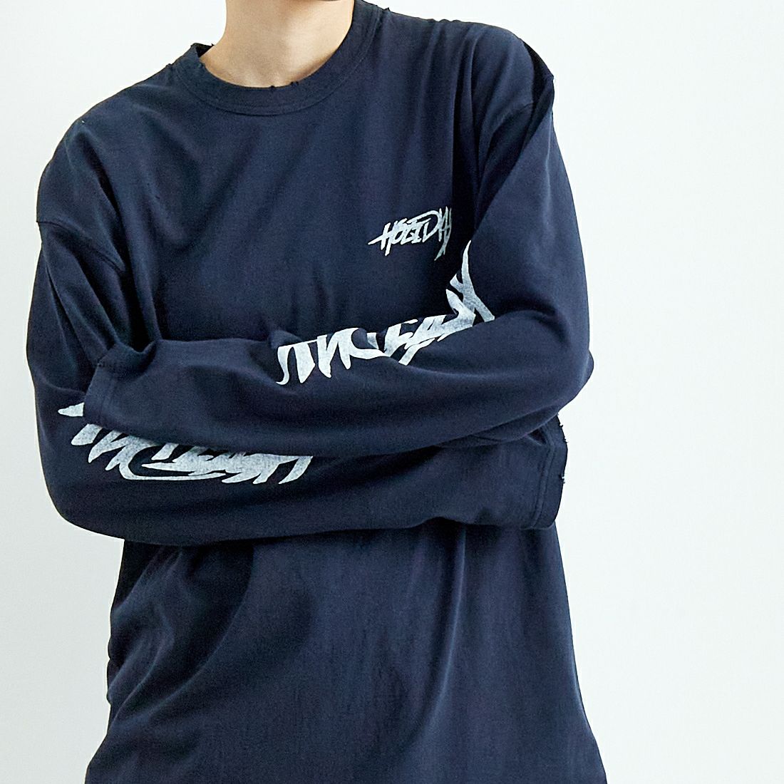 HOLIDAY [ホリデイ] スーパーファイン ドライダメージロングスリーブTシャツ [25101019] DARK NAVY