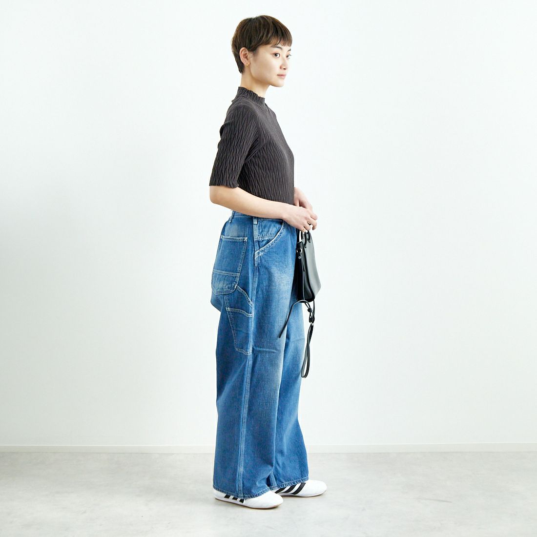 UNFIL [アンフィル] ハイツイストコットン リブニットセーター [WVSP-UW137] CHR BRN &&モデル身長：160cm 着用サイズ：1&&