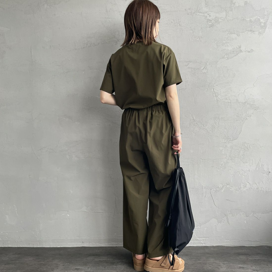 THOUSAND MILE [サウザンド マイル] 別注 サマーバケーション ラップパンツセットアップ [TM251NP50952-JF] OLIVE &&モデル身長：158cm 着用サイズ：F&&