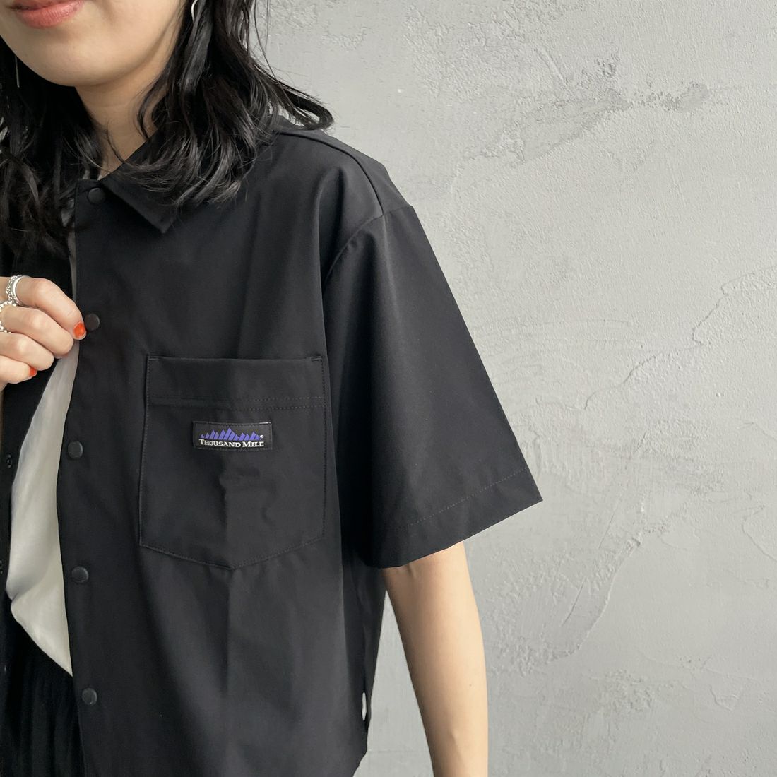 THOUSAND MILE [サウザンド マイル] 別注 サマーバケーション ワイドパンツセットアップ [TM251NP50942-JF] BLACK &&モデル身長：160cm 着用サイズ：F&&