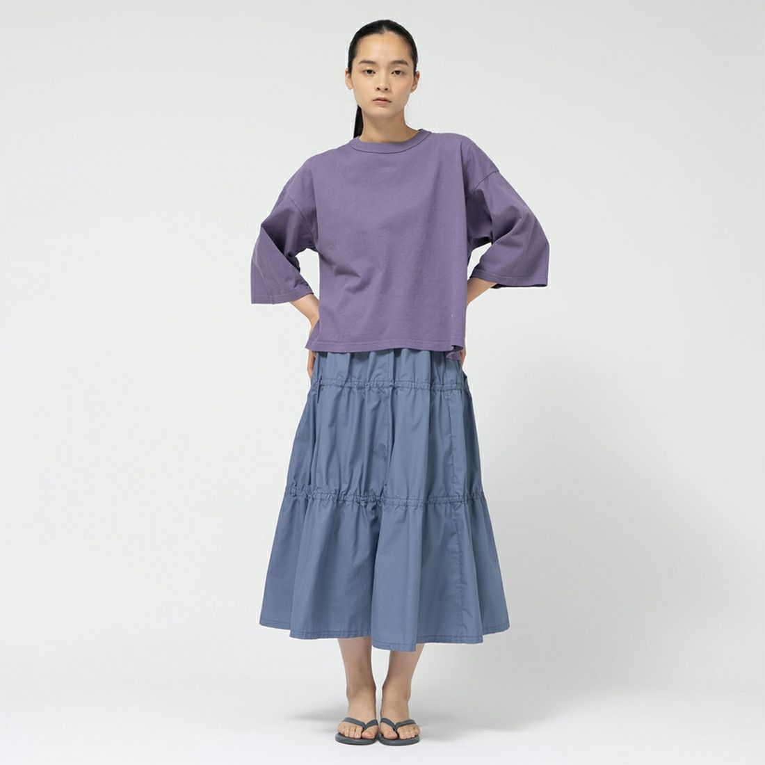 THE NORTH FACE PURPLE LABEL [ザ ノースフェイス パープルレーベル] 7オンスクロップドTシャツ [N25SI103] FO FP/OW &&モデル身長：162cm 着用サイズ：WS&&