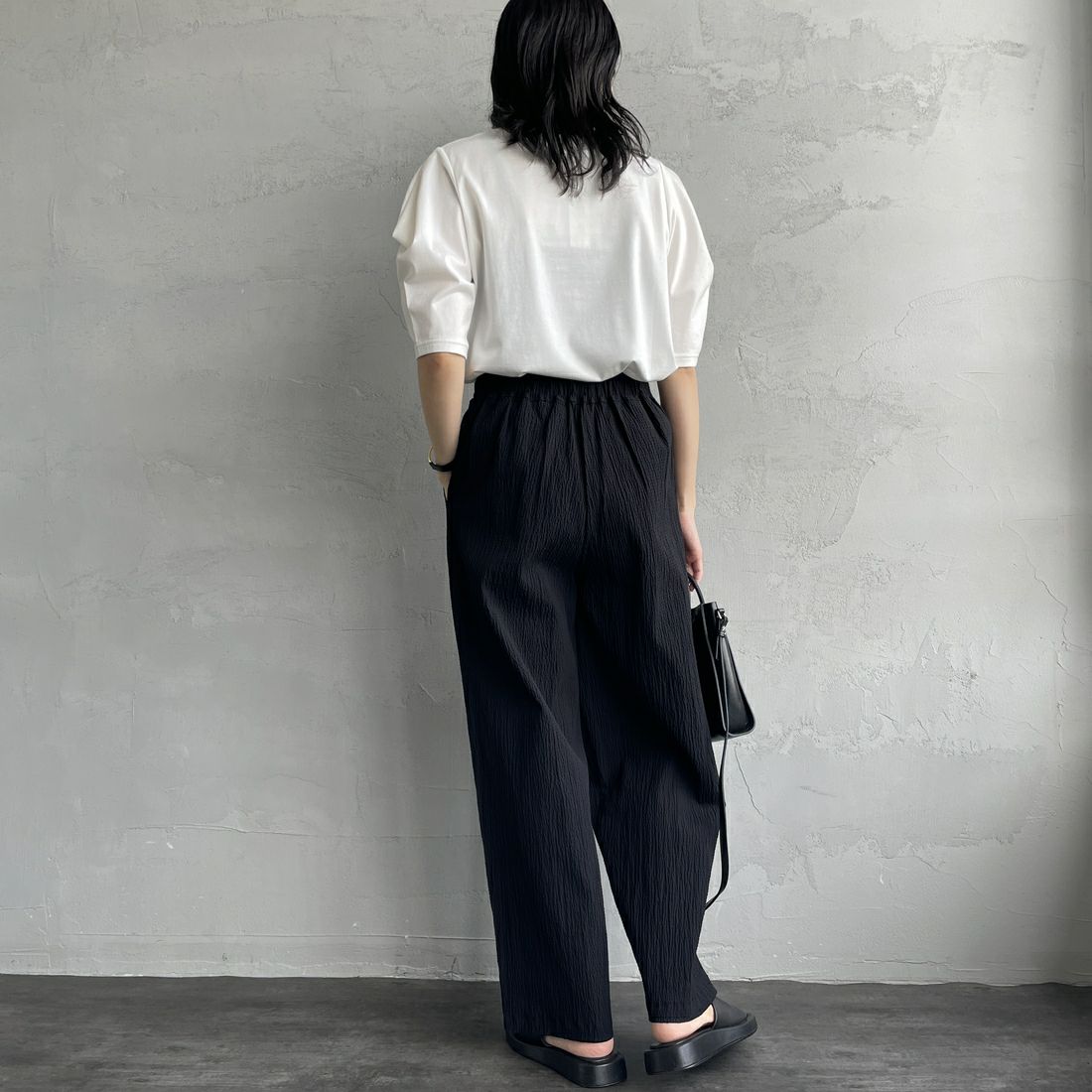 mizuiro ind [ミズイロインド] ドレープスリーブTシャツ [1-210066] 11 O.WHITE  &&モデル身長：160cm 着用サイズ：F&&