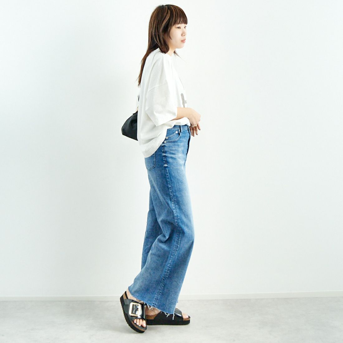YANUK [ヤヌーク] ワイドフレアデニムパンツ [57134307] CVL &&モデル身長：167cm 着用サイズ：24&&