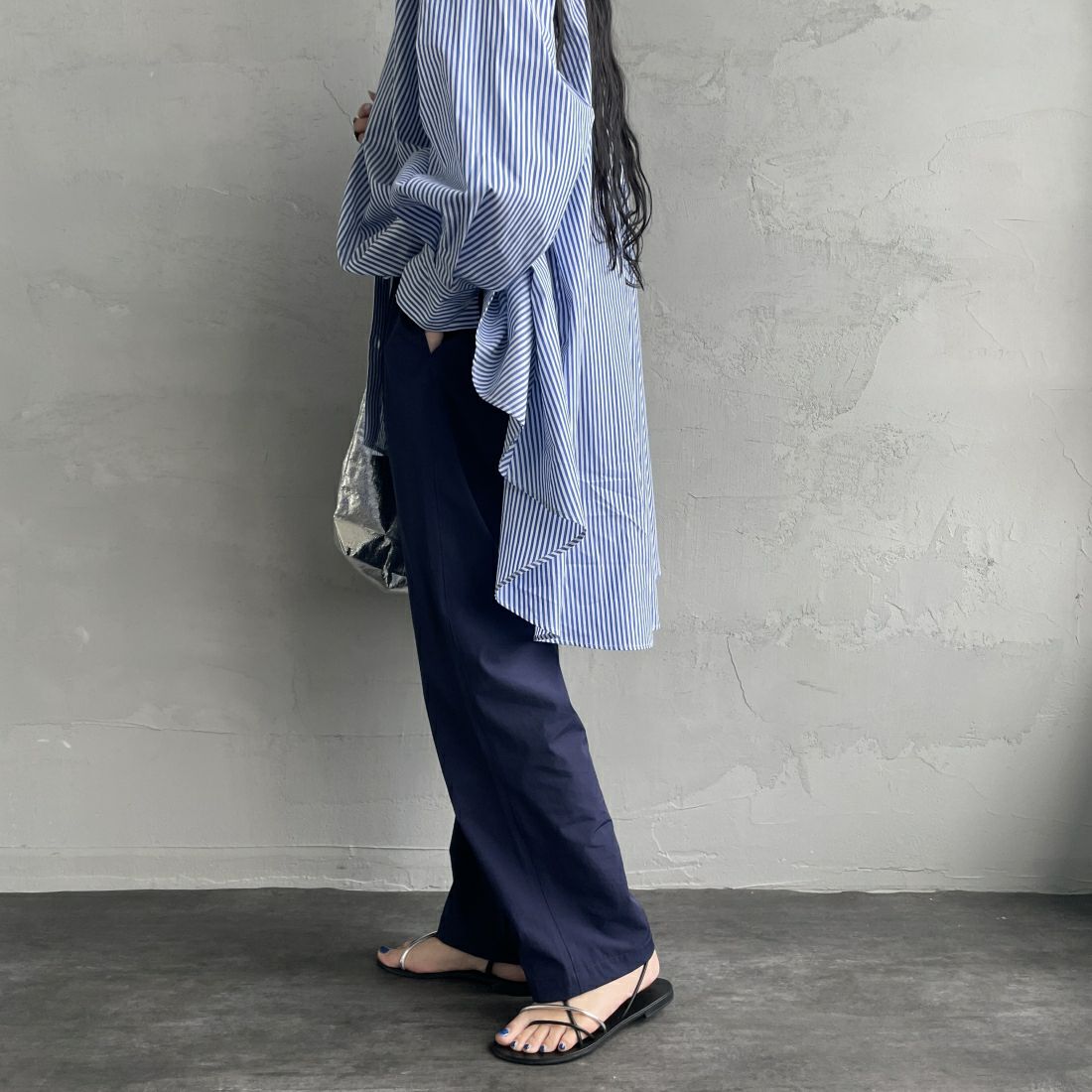 Jeans Factory Clothes [ジーンズファクトリークローズ] 7DAYSナイロンイージーパンツ [IN11-PT-5] ﾈｲﾋﾞｰ &&モデル身長：156cm 着用サイズ：F&&