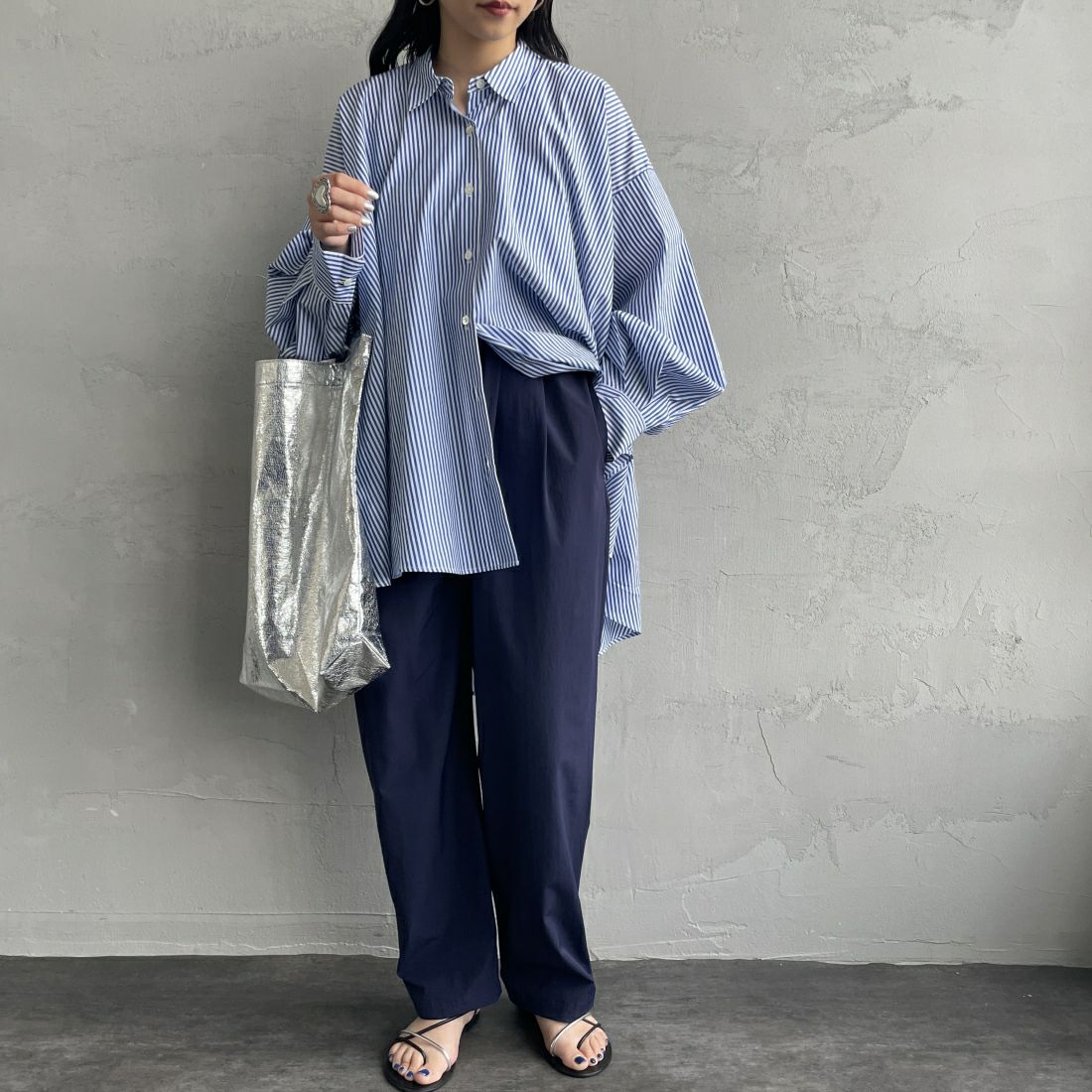 Jeans Factory Clothes [ジーンズファクトリークローズ] 7DAYSナイロンイージーパンツ [IN11-PT-5] ﾈｲﾋﾞｰ &&モデル身長：156cm 着用サイズ：F&&