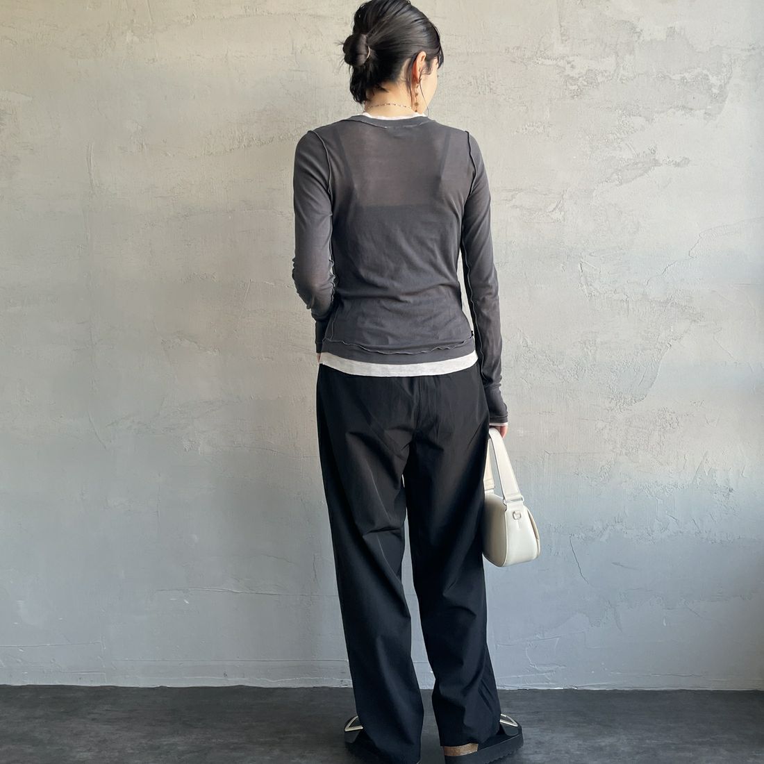 Jeans Factory Clothes [ジーンズファクトリークローズ] 7DAYSナイロンイージーパンツ [IN11-PT-5] ﾌﾞﾗｯｸ &&モデル身長：160cm 着用サイズ：F&&