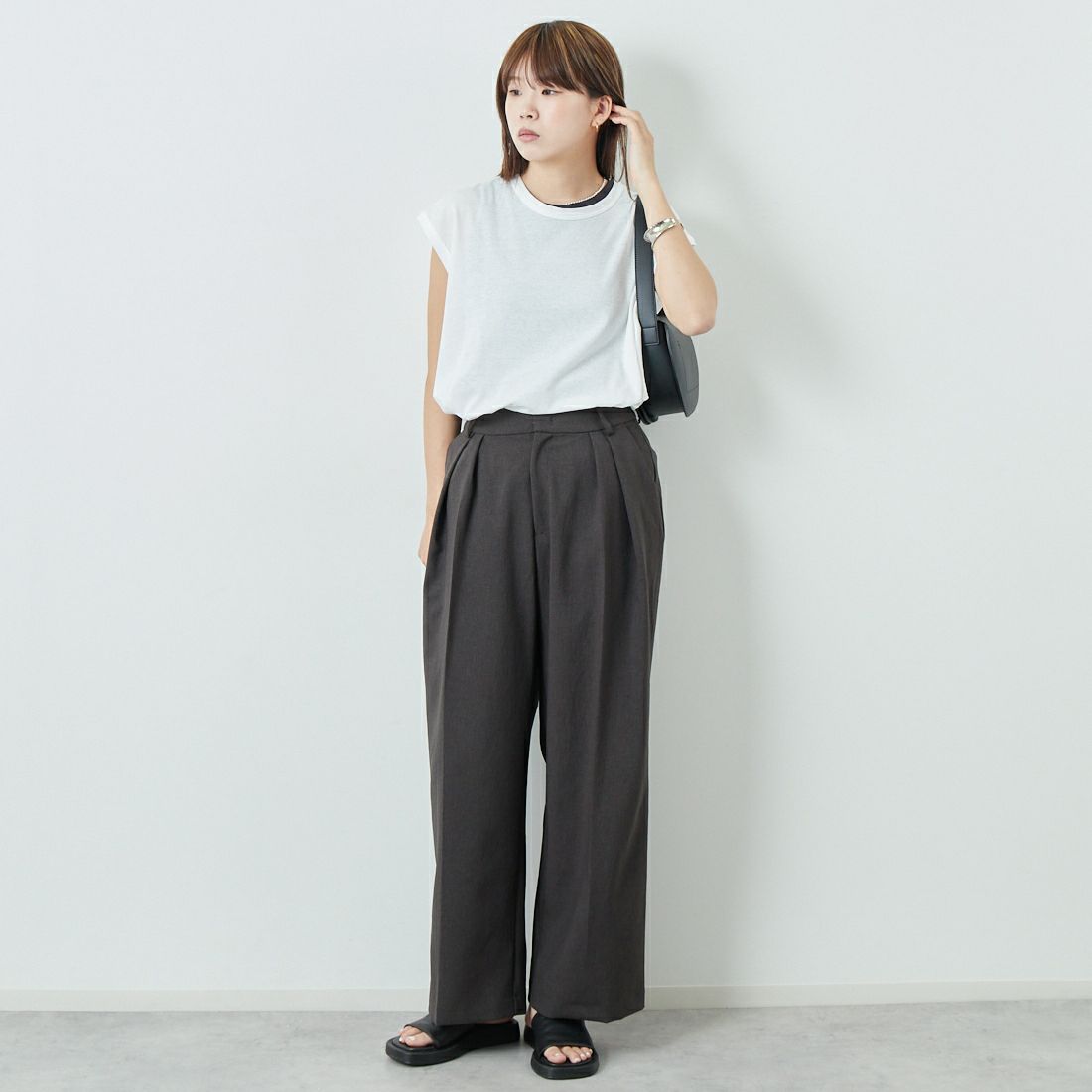 soil [ソイル] ジョーゼットジャージー フレンチスリーブTシャツ [GNSL25053] 9100 OFF &&モデル身長：167cm 着用サイズ：F&&
