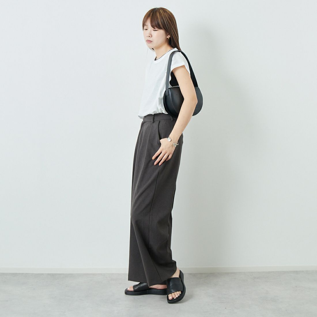 soil [ソイル] ジョーゼットジャージー フレンチスリーブTシャツ [GNSL25053] 9100 OFF &&モデル身長：167cm 着用サイズ：F&&