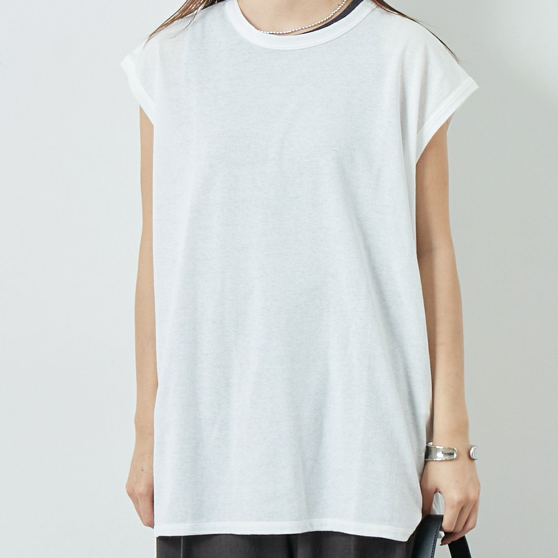 soil [ソイル] ジョーゼットジャージー フレンチスリーブTシャツ [GNSL25053] 9100 OFF &&モデル身長：167cm 着用サイズ：F&&