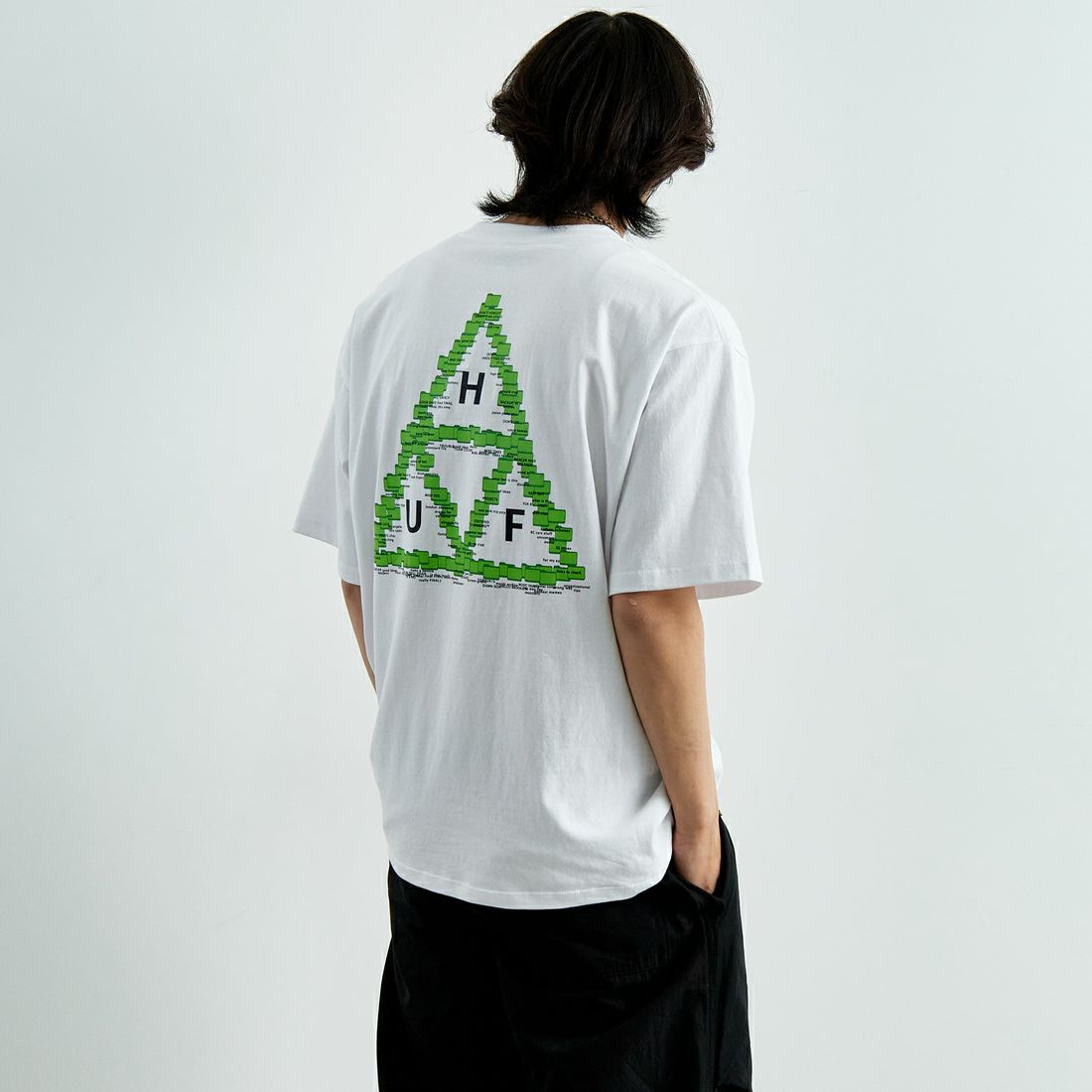 HUF [ハフ] デスクトップ ショートスリーブTシャツ [TS02400] WHITE &&モデル身長：179cm 着用サイズ：L&&