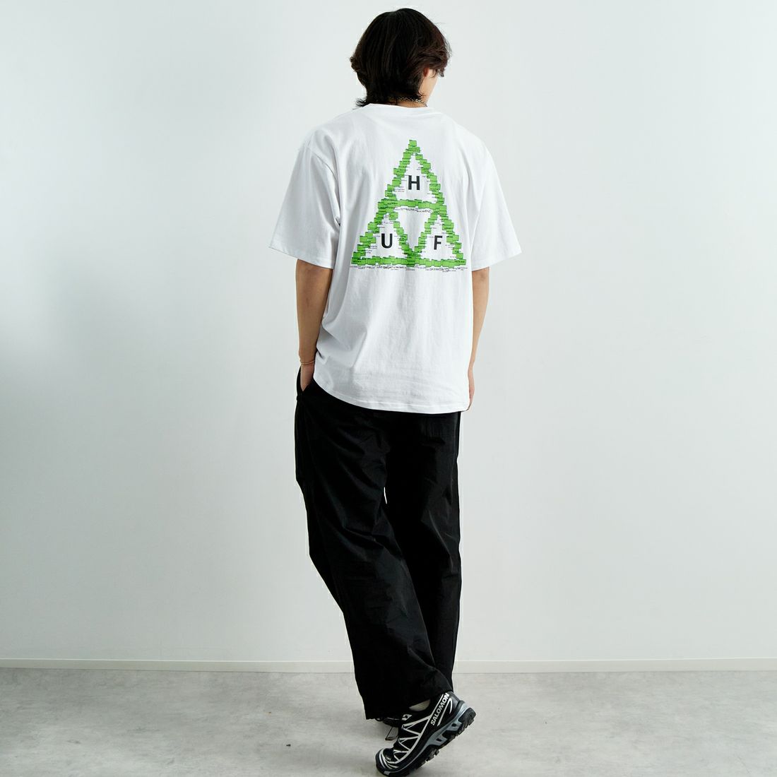 HUF [ハフ] デスクトップ ショートスリーブTシャツ [TS02400] WHITE &&モデル身長：179cm 着用サイズ：L&&