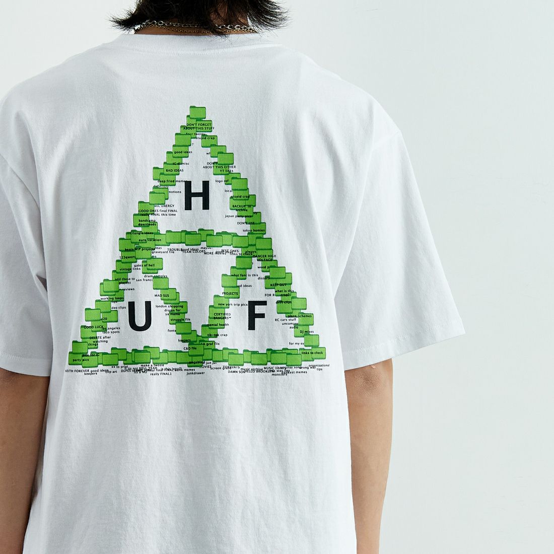 HUF [ハフ] デスクトップ ショートスリーブTシャツ [TS02400] WHITE &&モデル身長：179cm 着用サイズ：L&&
