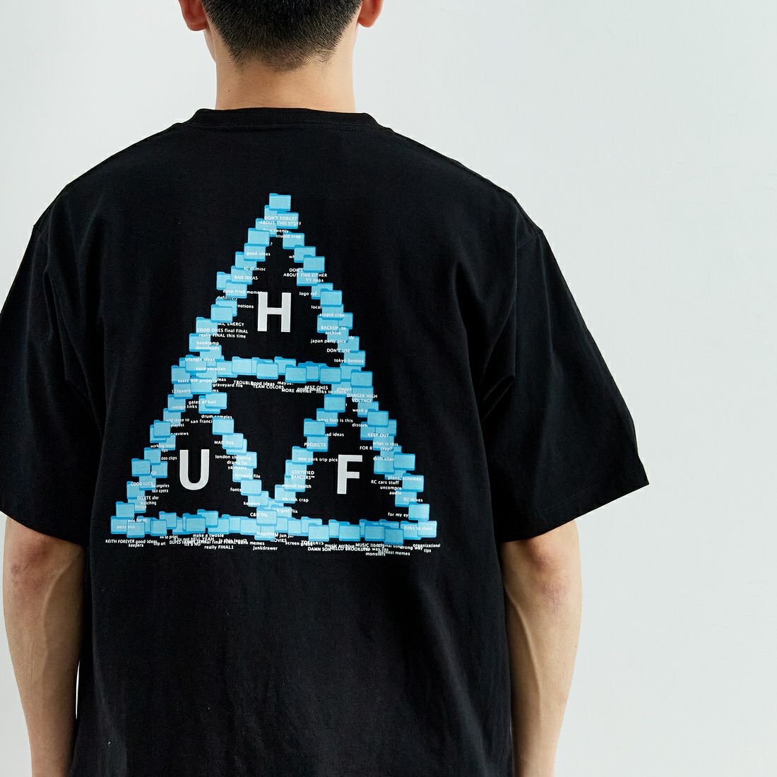 HUF [ハフ] デスクトップ ショートスリーブTシャツ [TS02400] BLACK &&モデル身長：168cm 着用サイズ：M&&