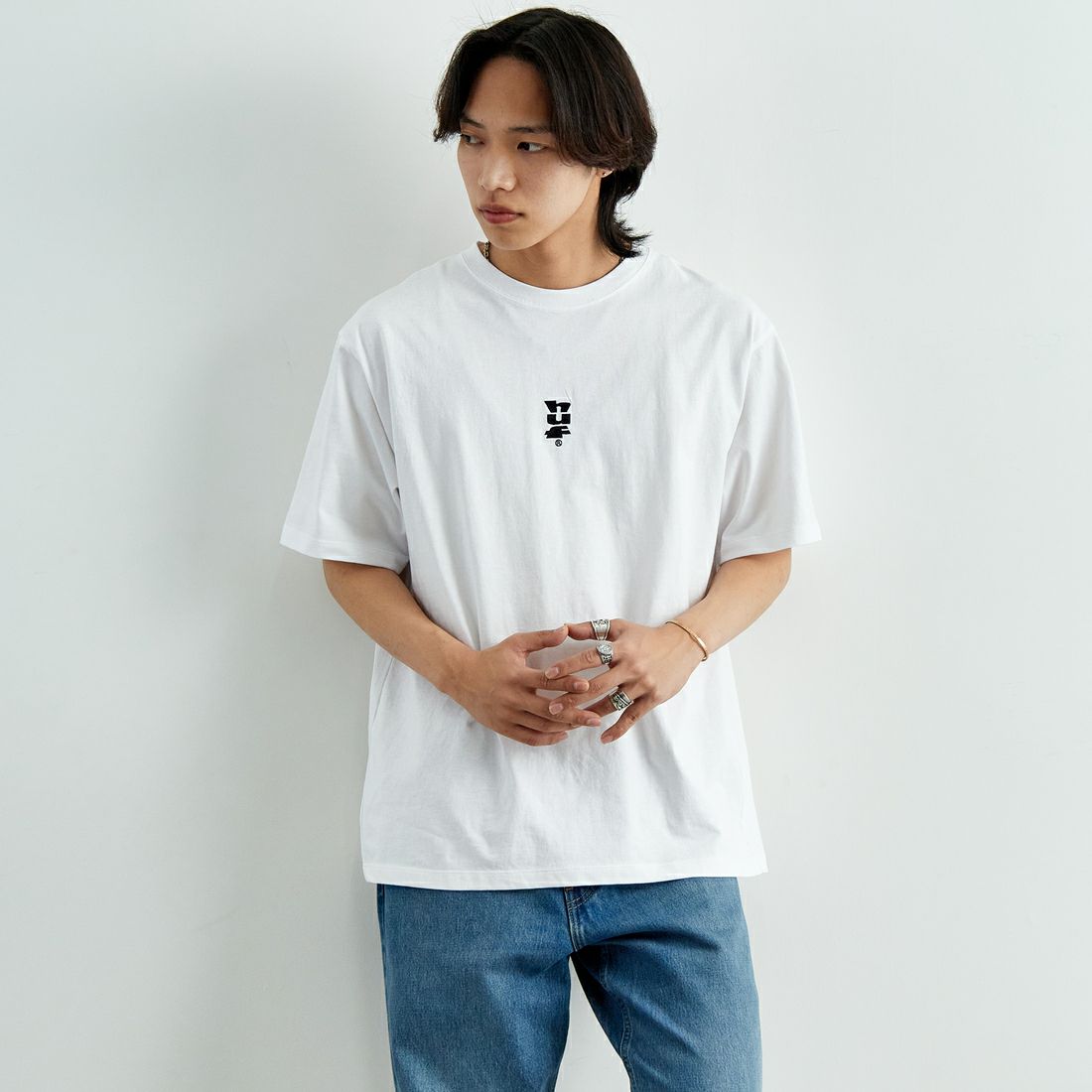 HUF [ハフ] SET MEGABLAST ショートスリーブTシャツ [TS02481] WHITE &&モデル身長：179cm 着用サイズ：L&&