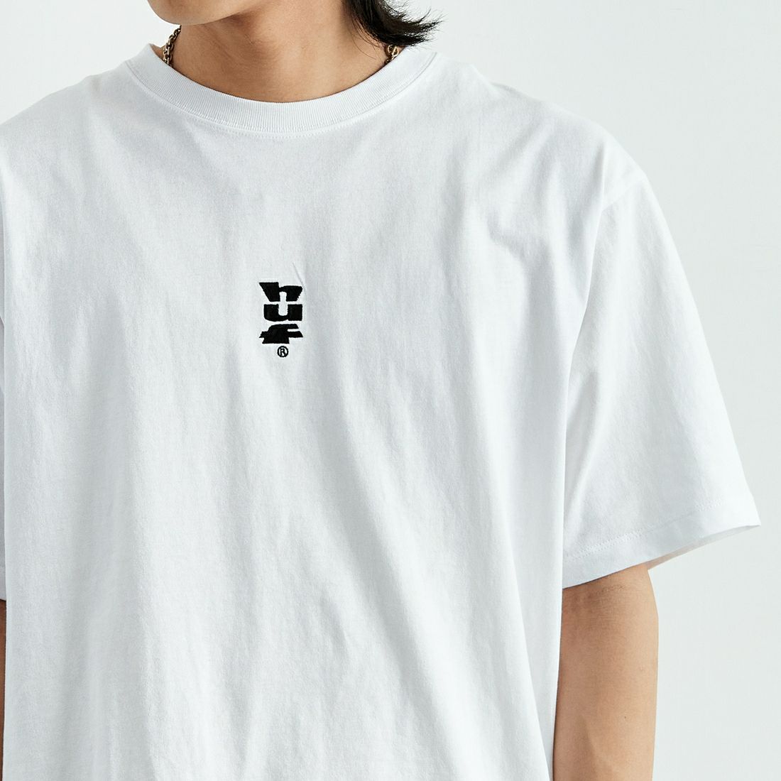 HUF [ハフ] SET MEGABLAST ショートスリーブTシャツ [TS02481] WHITE &&モデル身長：179cm 着用サイズ：L&&