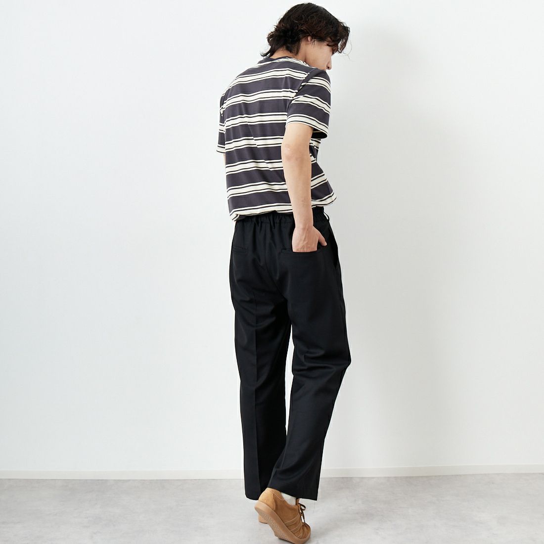 FRED PERRY [フレッドペリー] ファインストライプ ワンポイントロゴ刺繍Tシャツ [M9851] 297 ANCHER &&モデル身長：179cm 着用サイズ：M&&
