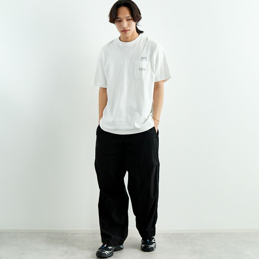 MANHATTAN PORTAGE [マンハッタンポーテージ] スカイラインロゴ ショートスリーブポケットTシャツ [MP-M611] BLACK