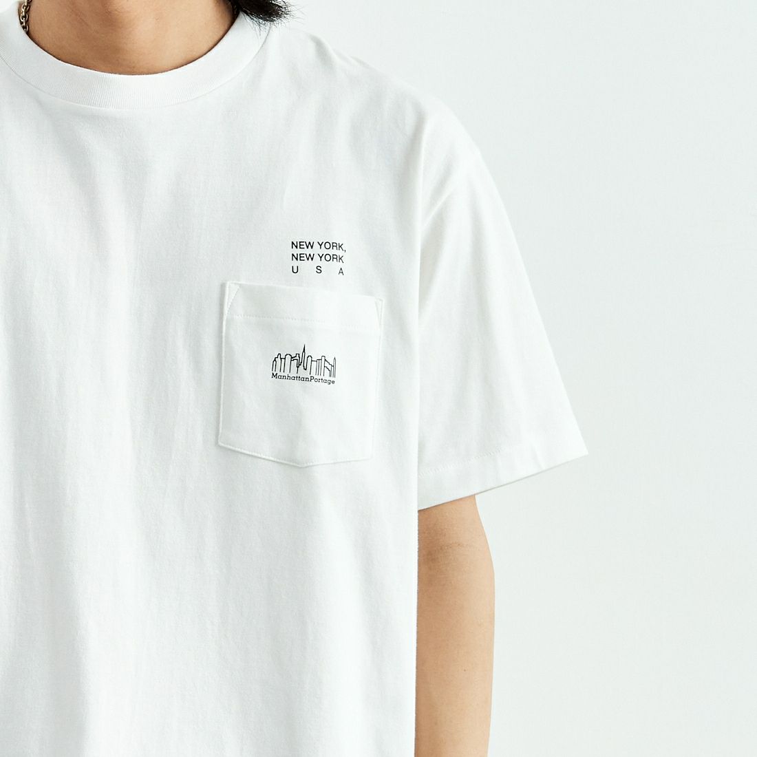 MANHATTAN PORTAGE [マンハッタンポーテージ] スカイラインロゴ ショートスリーブポケットTシャツ [MP-M611] WHITE