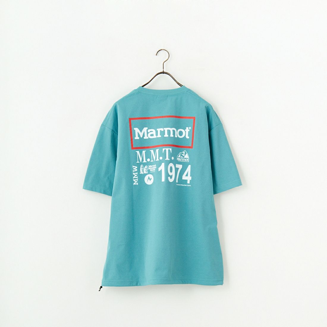 Marmot [マーモット] 別注 ドローコード付き ヒストリーバックプリントTシャツ [MTSS25MST330IN-JF] TURQUOISE