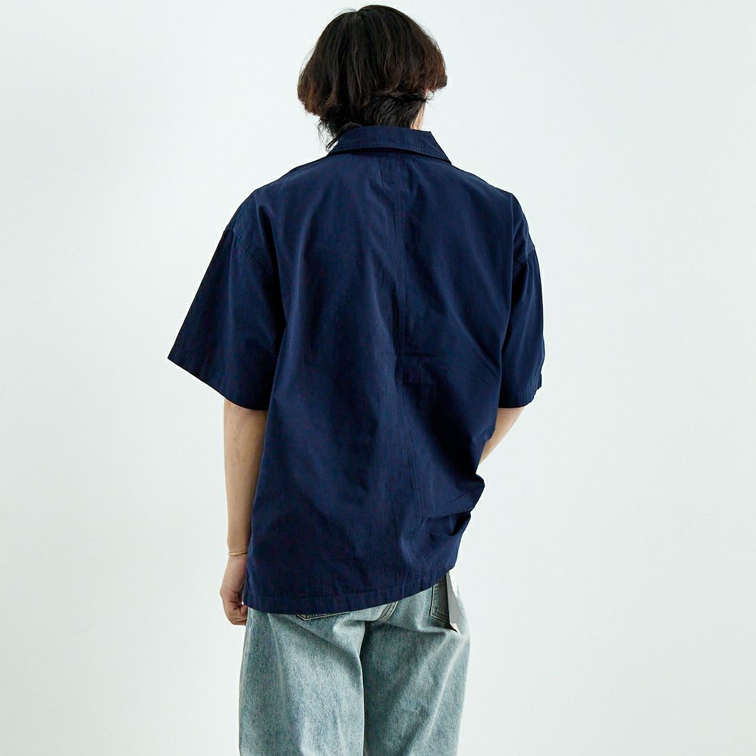 DANTON [ダントン] 半袖カバーオールシャツ [DT-B0239MUG] NAVY &&モデル身長：179cm 着用サイズ：40&&