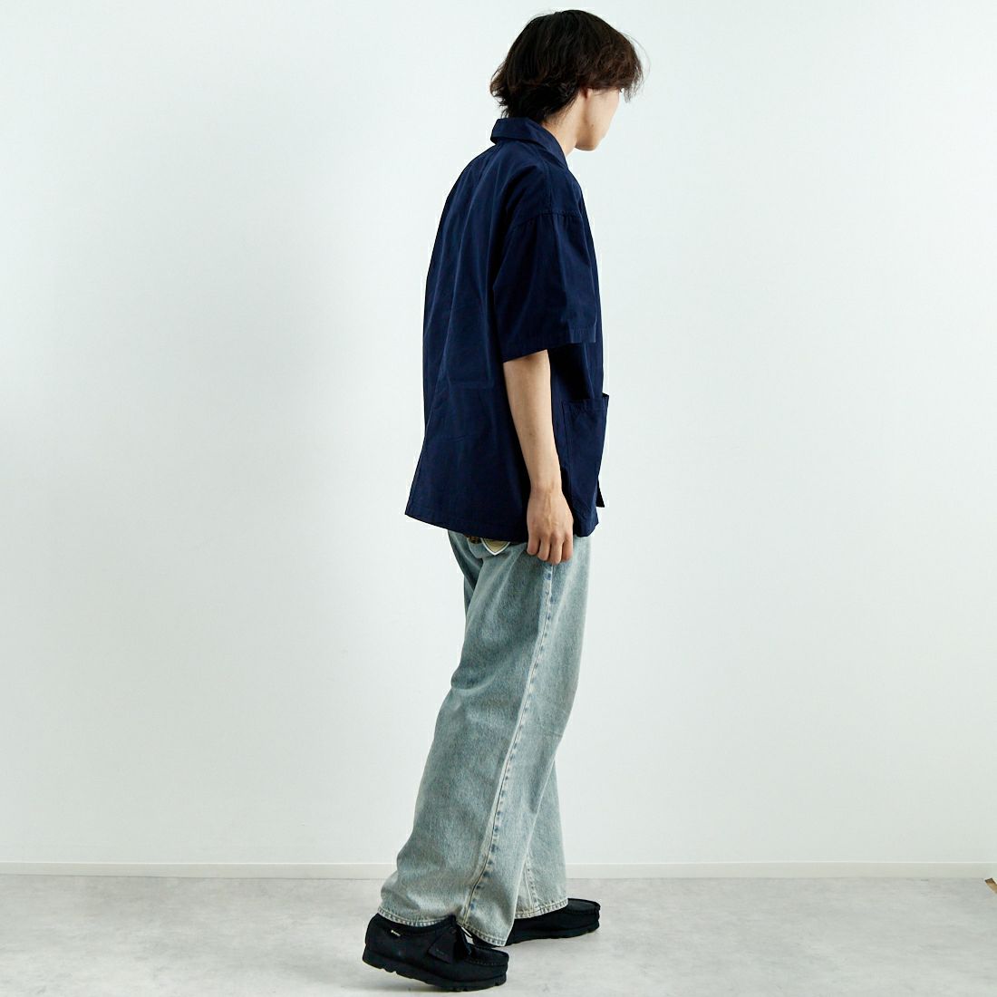 DANTON [ダントン] 半袖カバーオールシャツ [DT-B0239MUG] NAVY &&モデル身長：179cm 着用サイズ：40&&