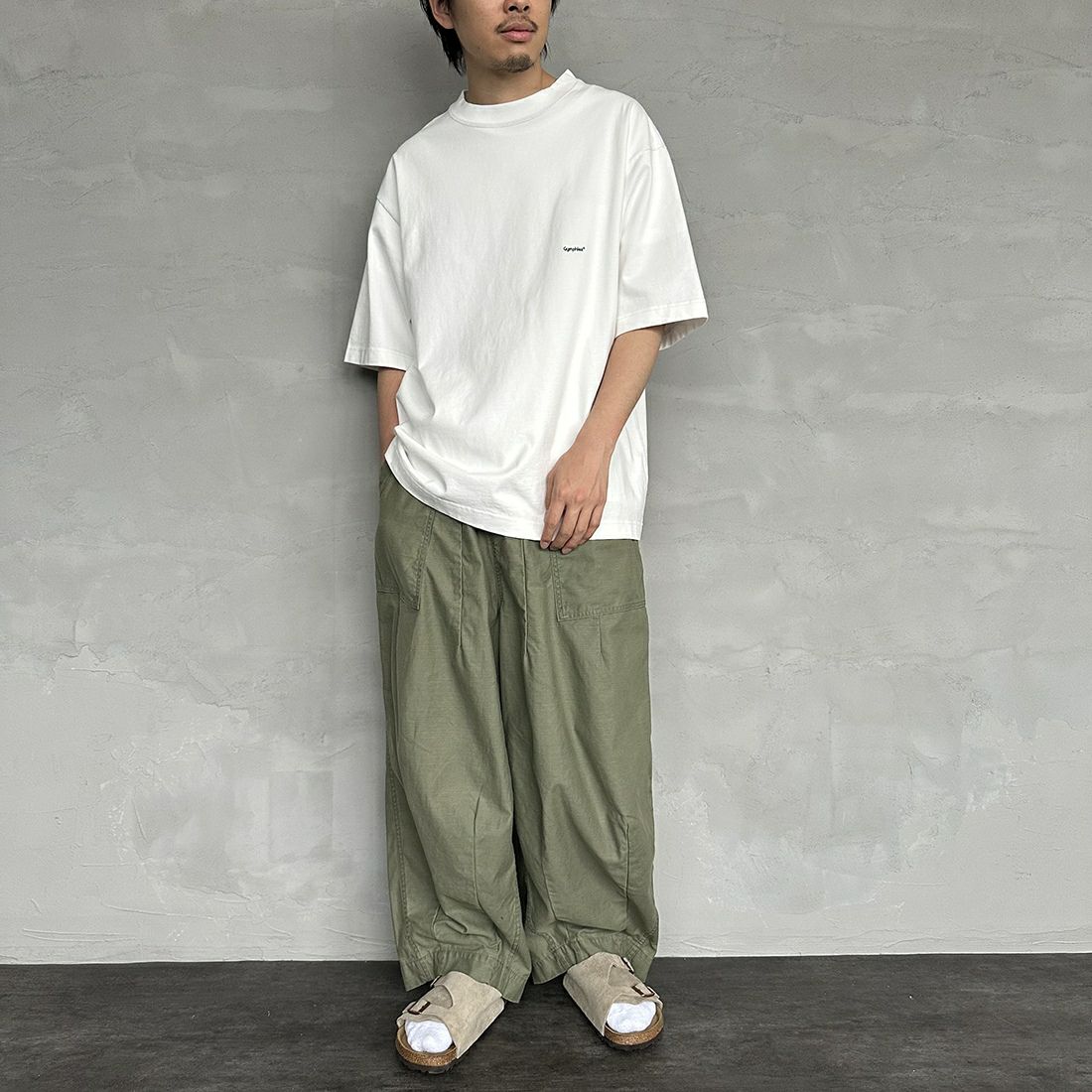 Gymphlex [ジムフレックス] ヘビーウェイトジャージー ショートスリーブTシャツ [J-9271HWJ] OFF WHITE &&モデル身長：173cm 着用サイズ：L&&