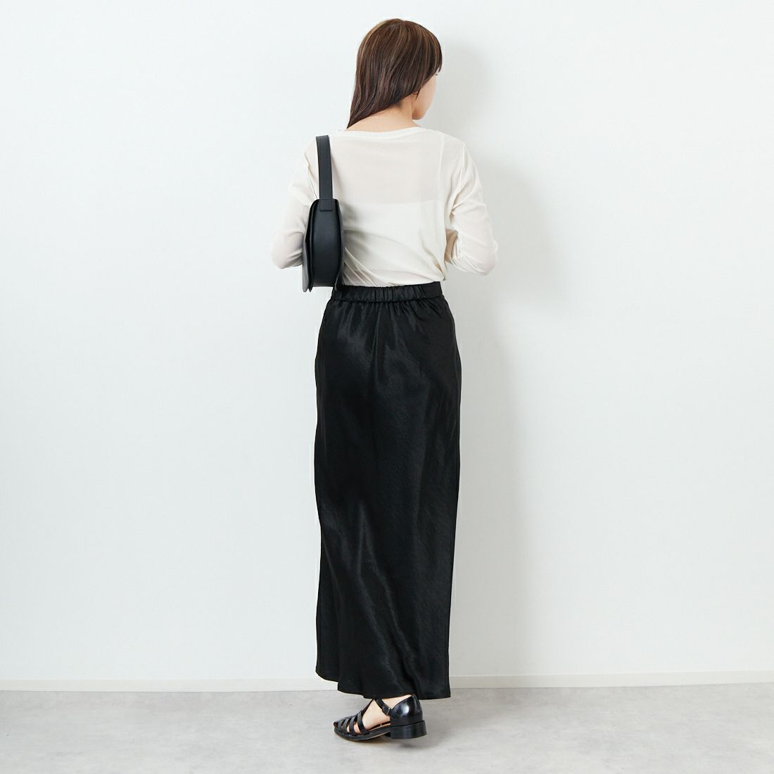 Jeans Factory Clothes [ジーンズファクトリークローズ] メロンヴィンテージサテンスカート [21254053]004 ﾌﾞﾗｯｸ &&モデル身長：167cm 着用サイズ：F&&