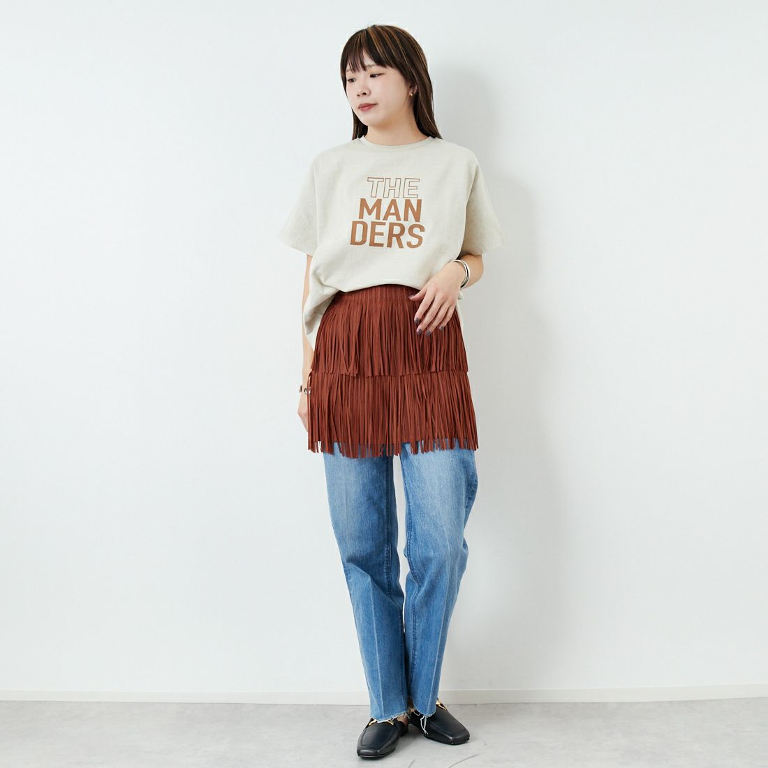 Jeans Factory Clothes [ジーンズファクトリークローズ] フリンジプリーツミニスカート [8920717-00] 69 ｷｬﾒﾙ &&モデル身長：167cm 着用サイズ：F&&
