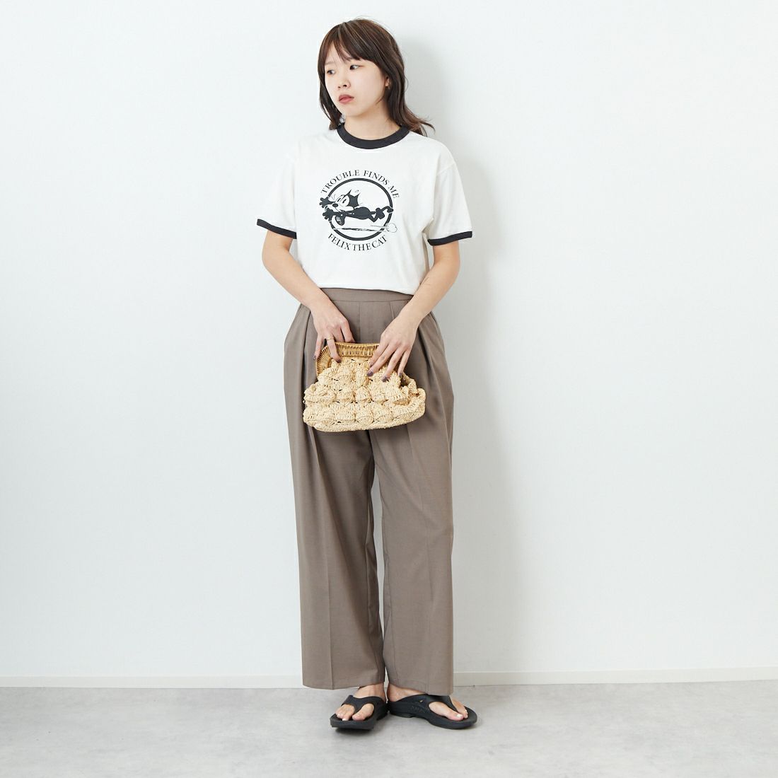 Jeans Factory Clothes [ジーンズファクトリークローズ] 2タックイージーワイドスラックス [51086007] ﾓｶｶｰｷ &&モデル身長：167cm 着用サイズ：1&&