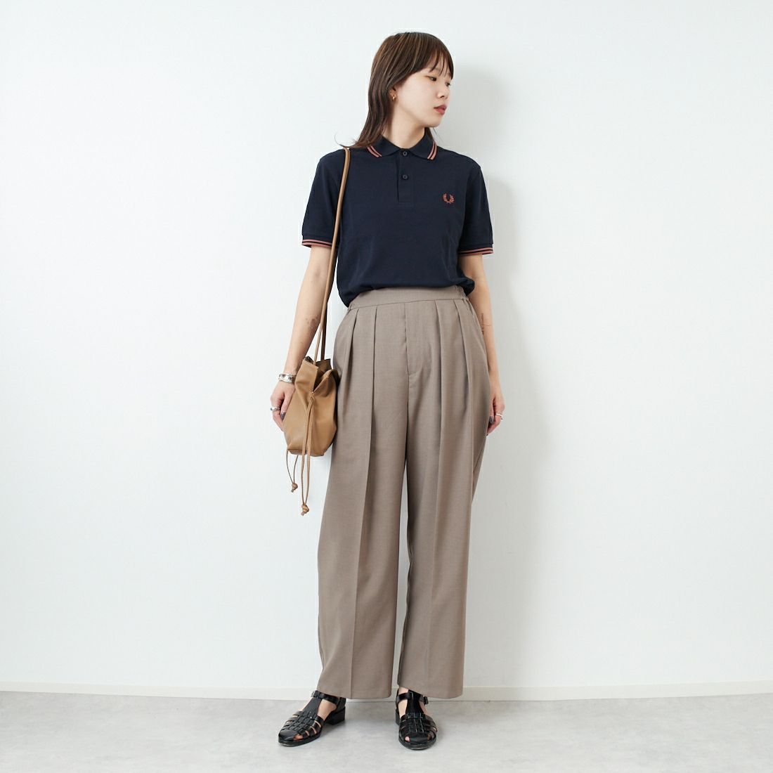 Jeans Factory Clothes [ジーンズファクトリークローズ] 2タックイージーワイドスラックス [51086007] ﾓｶｶｰｷ &&モデル身長：167cm 着用サイズ：1&&