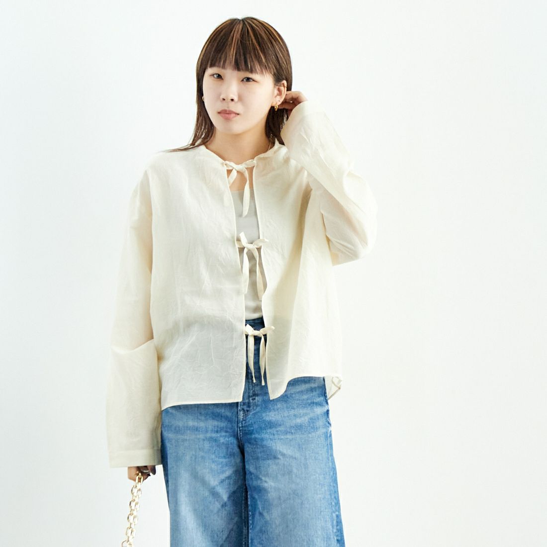 MEYAME [メヤメ] コットンシルクブラウスジャケット [MEY-2006] CREAM &&モデル身長：167cm 着用サイズ：F&&