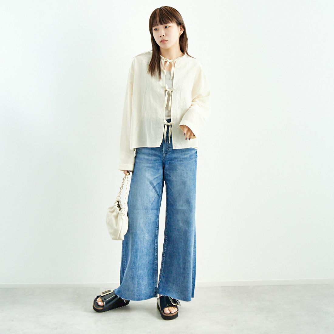 MEYAME [メヤメ] コットンシルクブラウスジャケット [MEY-2006] CREAM &&モデル身長：167cm 着用サイズ：F&&
