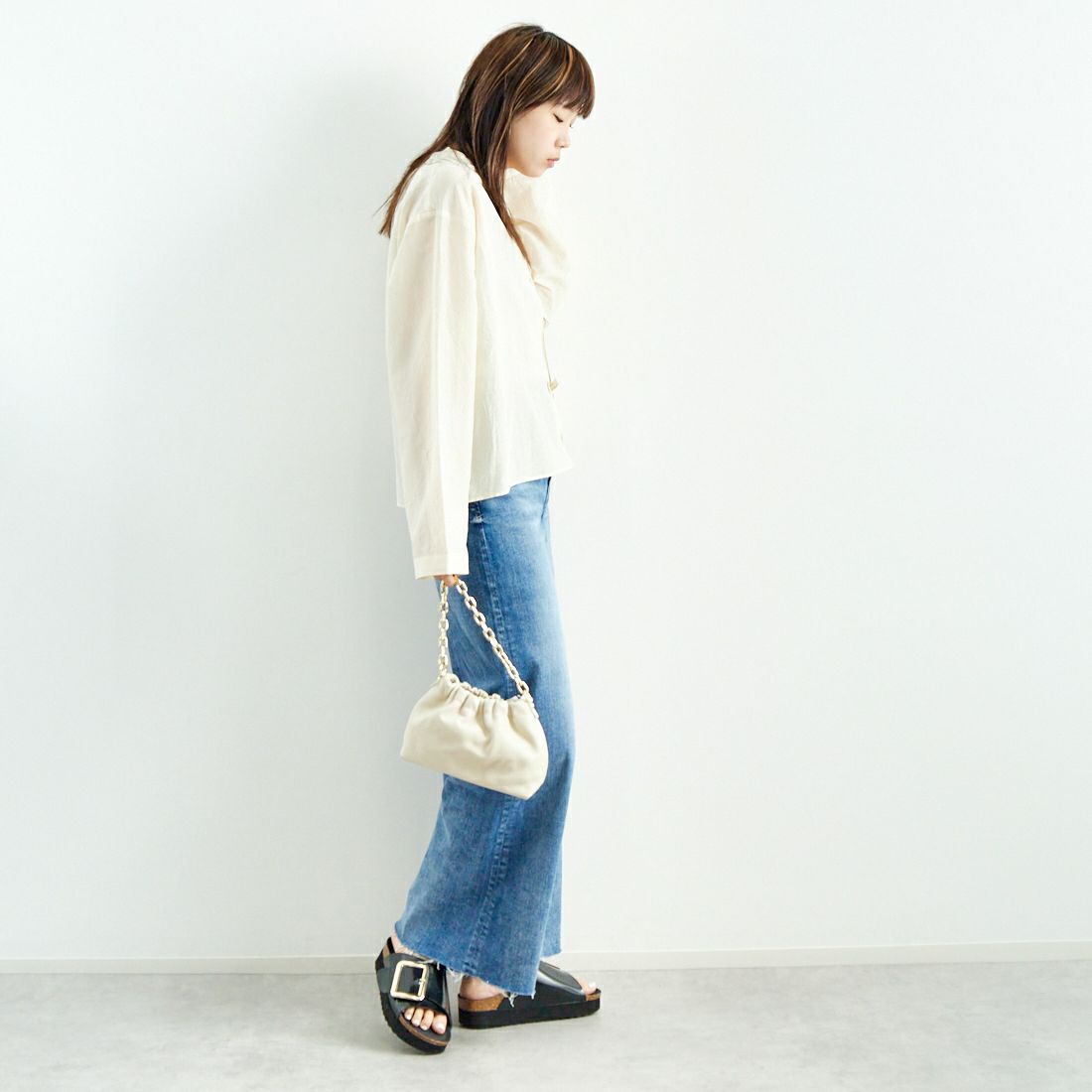 MEYAME [メヤメ] コットンシルクブラウスジャケット [MEY-2006] CREAM &&モデル身長：167cm 着用サイズ：F&&
