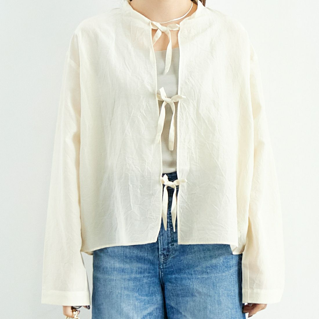 MEYAME [メヤメ] コットンシルクブラウスジャケット [MEY-2006] CREAM &&モデル身長：167cm 着用サイズ：F&&