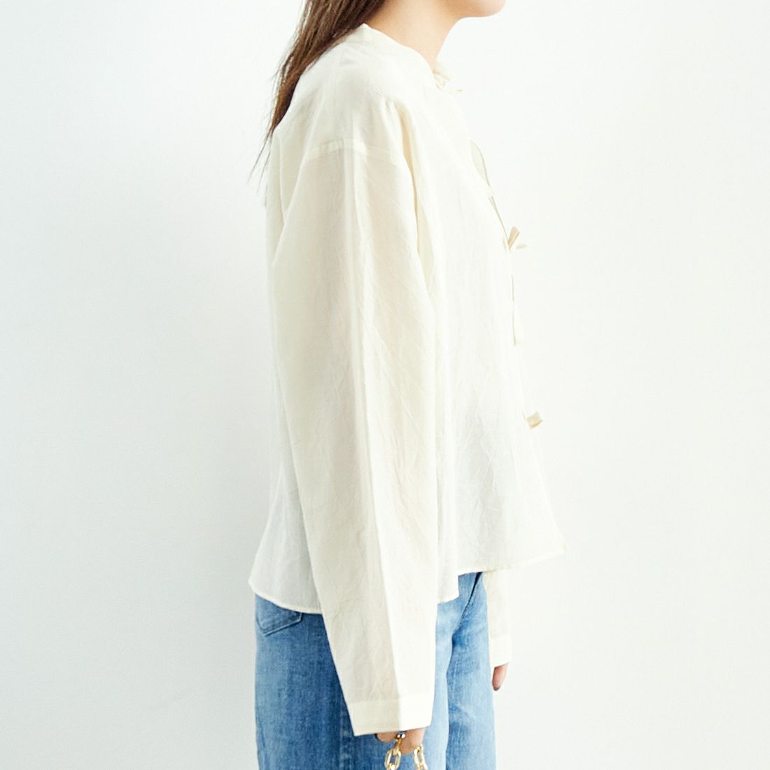 MEYAME [メヤメ] コットンシルクブラウスジャケット [MEY-2006] CREAM &&モデル身長：167cm 着用サイズ：F&&