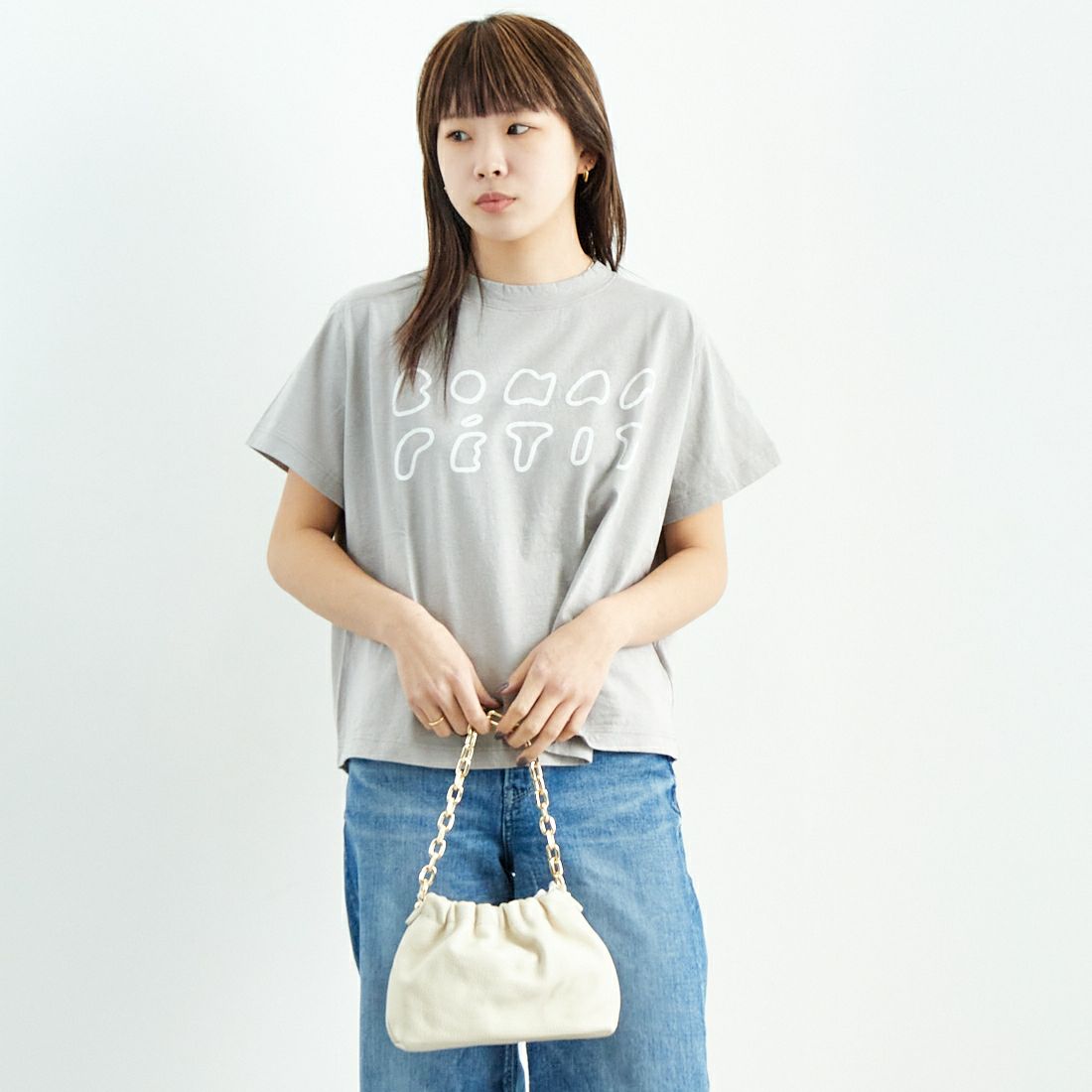 tumugu: [ツムグ] ラフィ天竺プリントTシャツ [TC25103] 80 L.GRAY &&モデル身長：167cm 着用サイズ：F&&