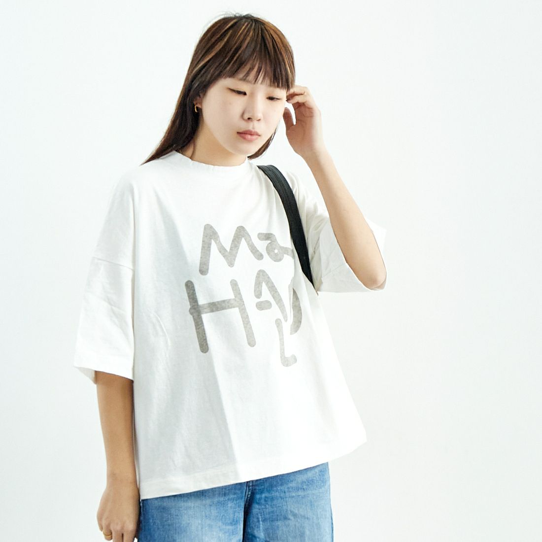 tumugu: [ツムグ] ラフィ天竺プリントTシャツ [TC25104] 02 OFF &&モデル身長：167cm 着用サイズ：F&&