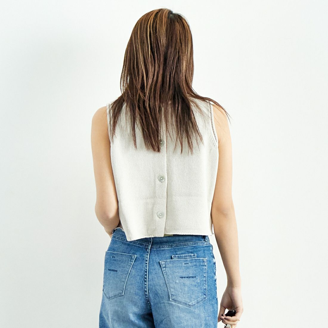 WALANCE [ワランス] ペーパーニット2WAYトップス [3251-004] 09 G.IVORY &&モデル身長：167cm 着用サイズ：F&&