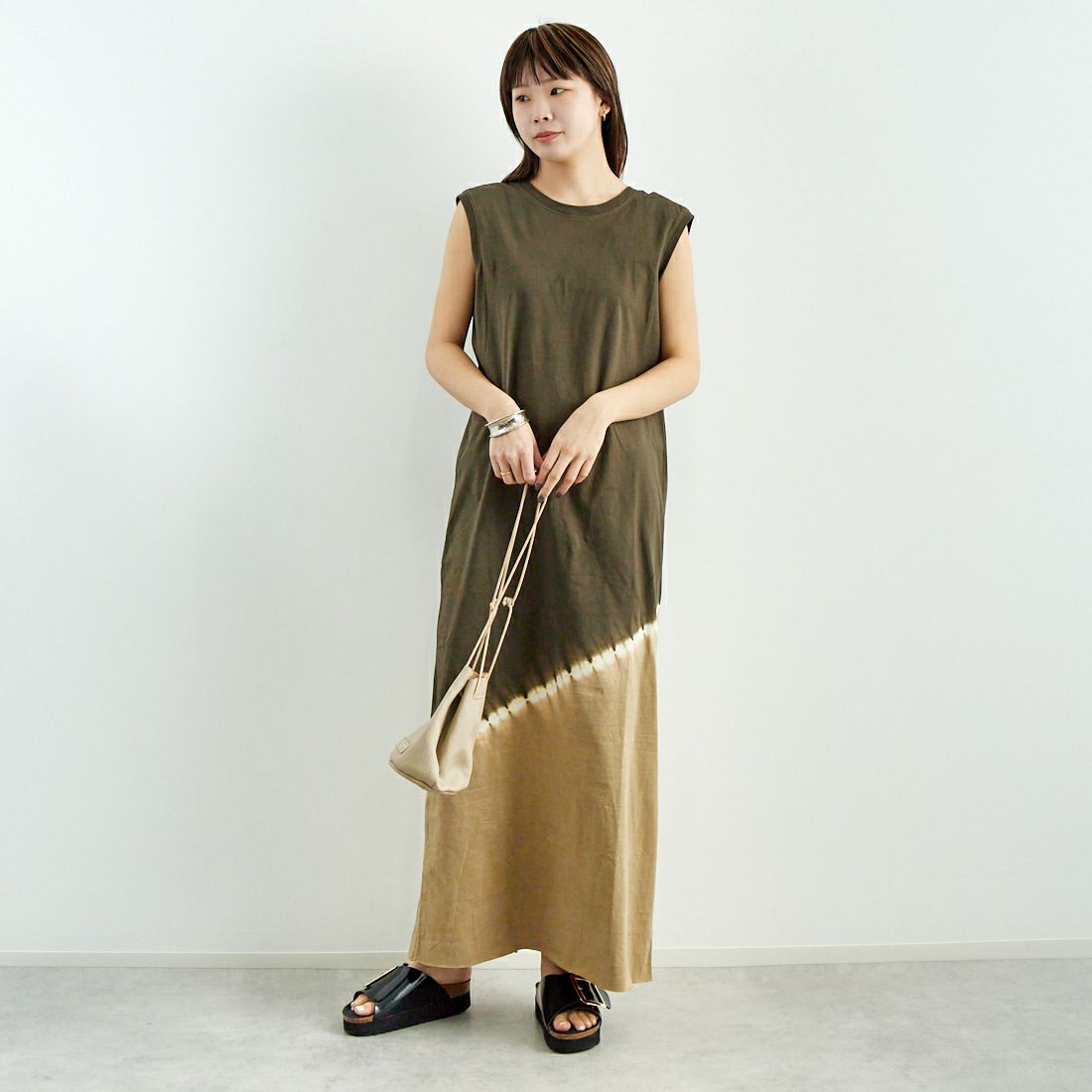 WALANCE [ワランス] オーガニックコットンジャージー 2WAYワンピース [3251-117] 18 S.BLACK &&モデル身長：167cm 着用サイズ：F&&
