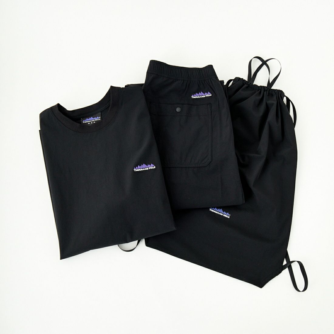 THOUSAND MILE [サウザンド マイル] ショートスリーブTシャツ&パンツ 3Pセットアップ [TM251NP00011] BLACK