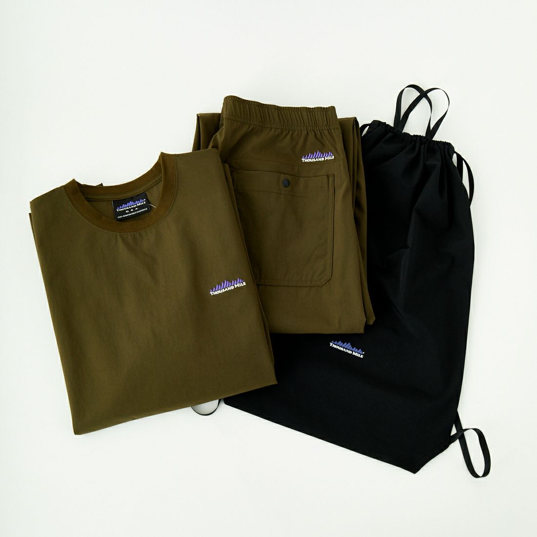 THOUSAND MILE [サウザンド マイル] ショートスリーブTシャツ&パンツ 3Pセットアップ [TM251NP00011] OLIVE